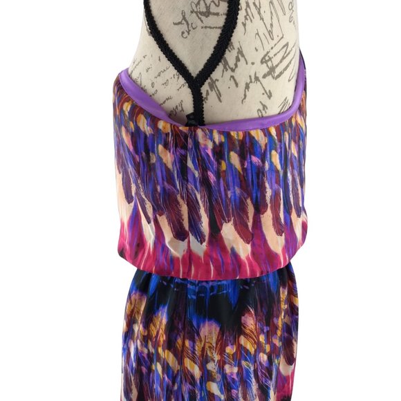 Bisou Bisou One shoulder boho tie dye style maxi flow lined dress w/belt US 8 - Picture 14 of 15